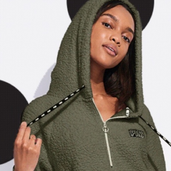 👀NEW-VS”PINK” OLIVE GREEN SHERPA 🎉🎉LARGE - Picture 3 of 5